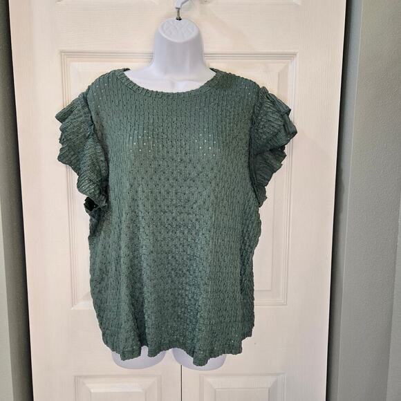 DR2 by Daniel Rainn Pointille Stitch Butterfly tiered ruffle sleeve Sage Green - Picture 1 of 8